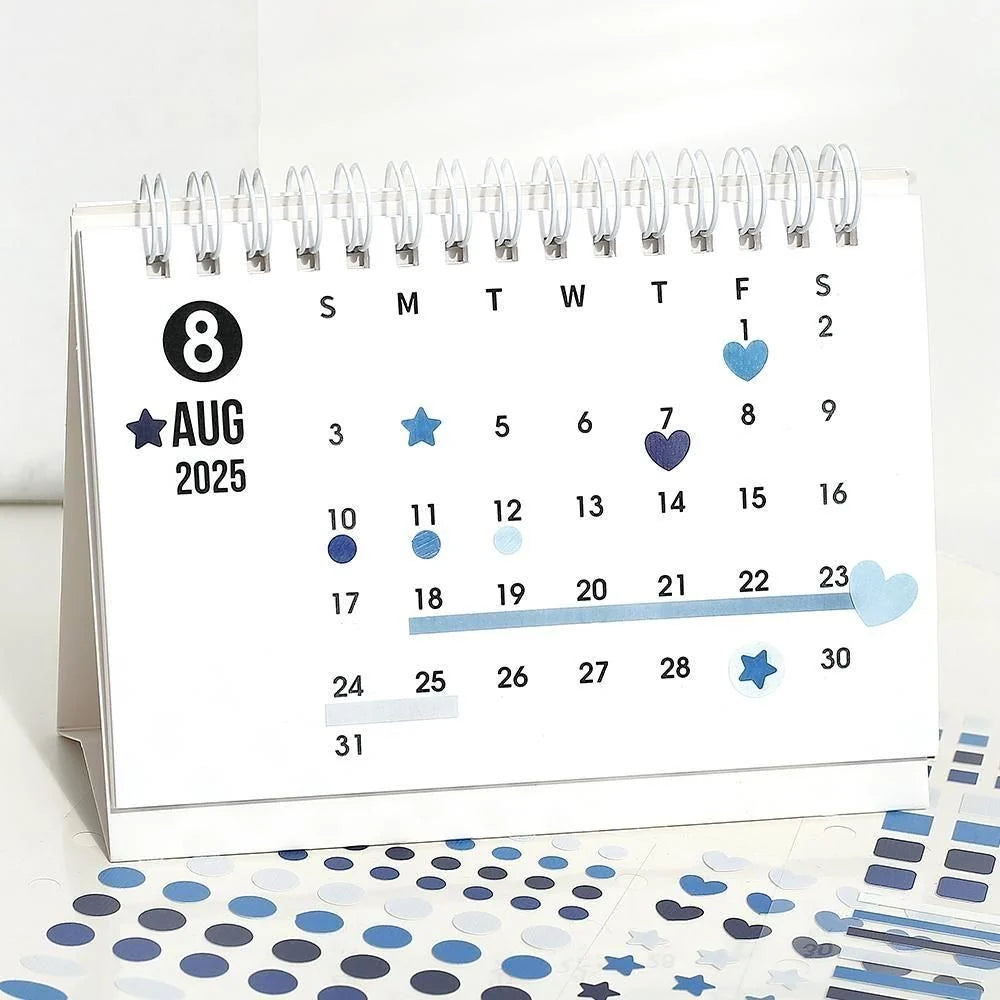Calendar showing August 2025 with decorative elements on a white background showing the use of BGM Life Daily Palette stickers.