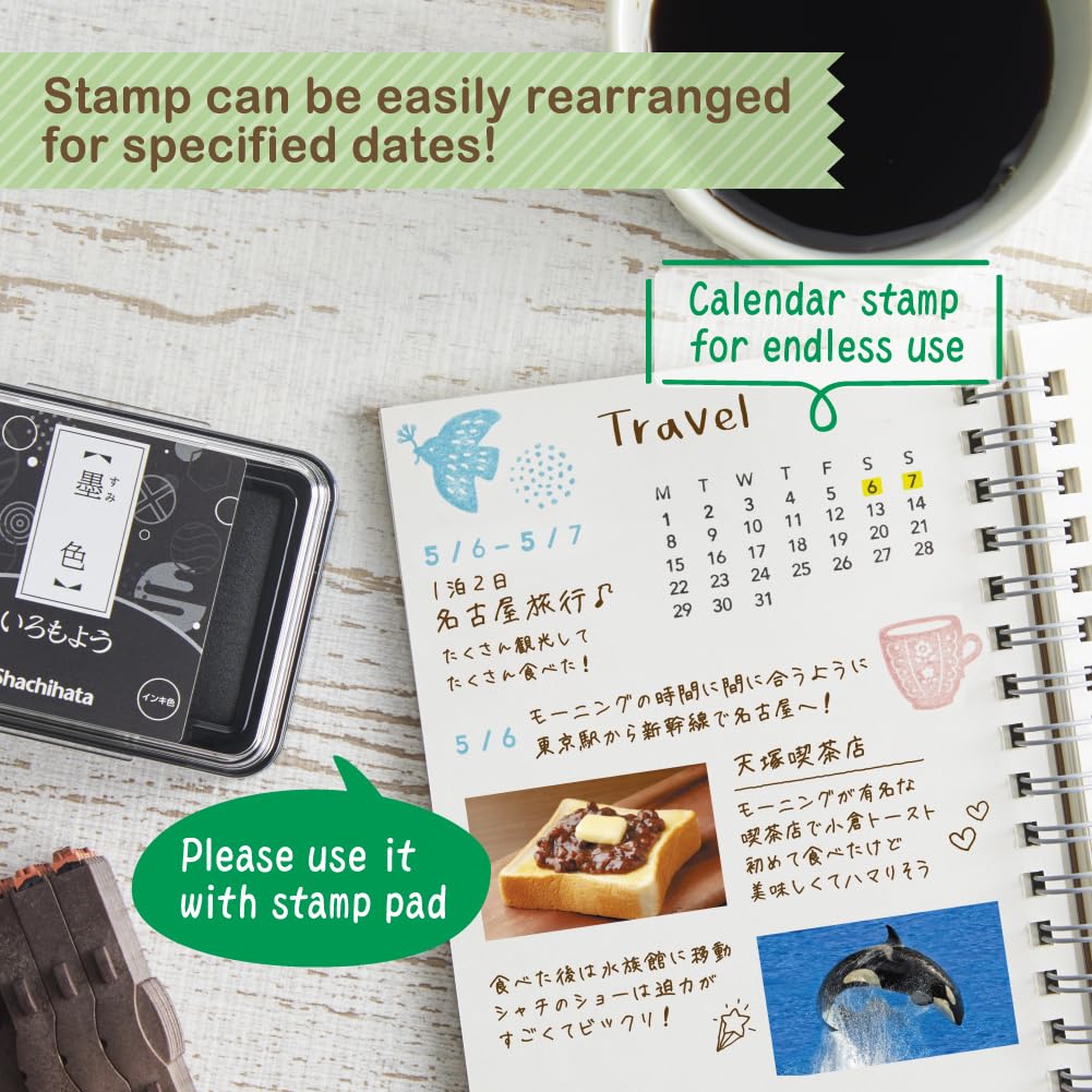 Shachihata Connecting Perpetual Calendar Stamp Set - English
