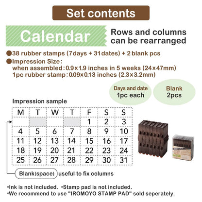 Shachihata Connecting Perpetual Calendar Stamp Set - English