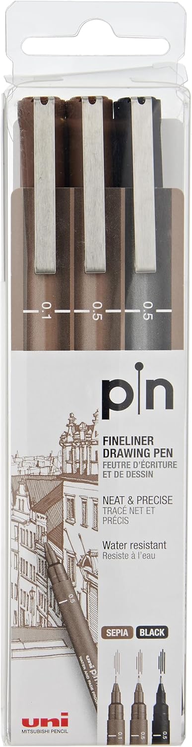 Uniball Uni Pin Fine Liner - Sepia & Black (pack of 3)