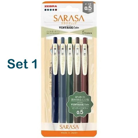 Zebra Sarasa Clip 0.5mm Gel Pens Vintage Colours - 5 Pack