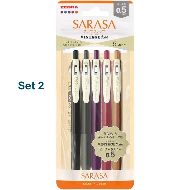 Zebra Sarasa Clip 0.5mm Gel Pens Vintage Colours - 5 Pack