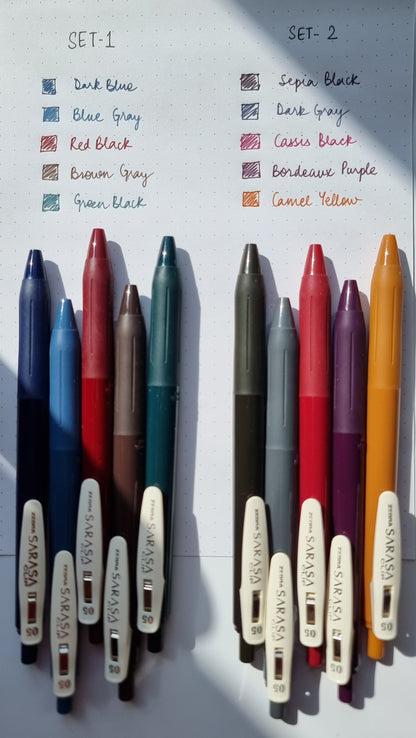 Zebra Sarasa Clip Vintage Gel Pen Set - 0.5mm x 5 Pack