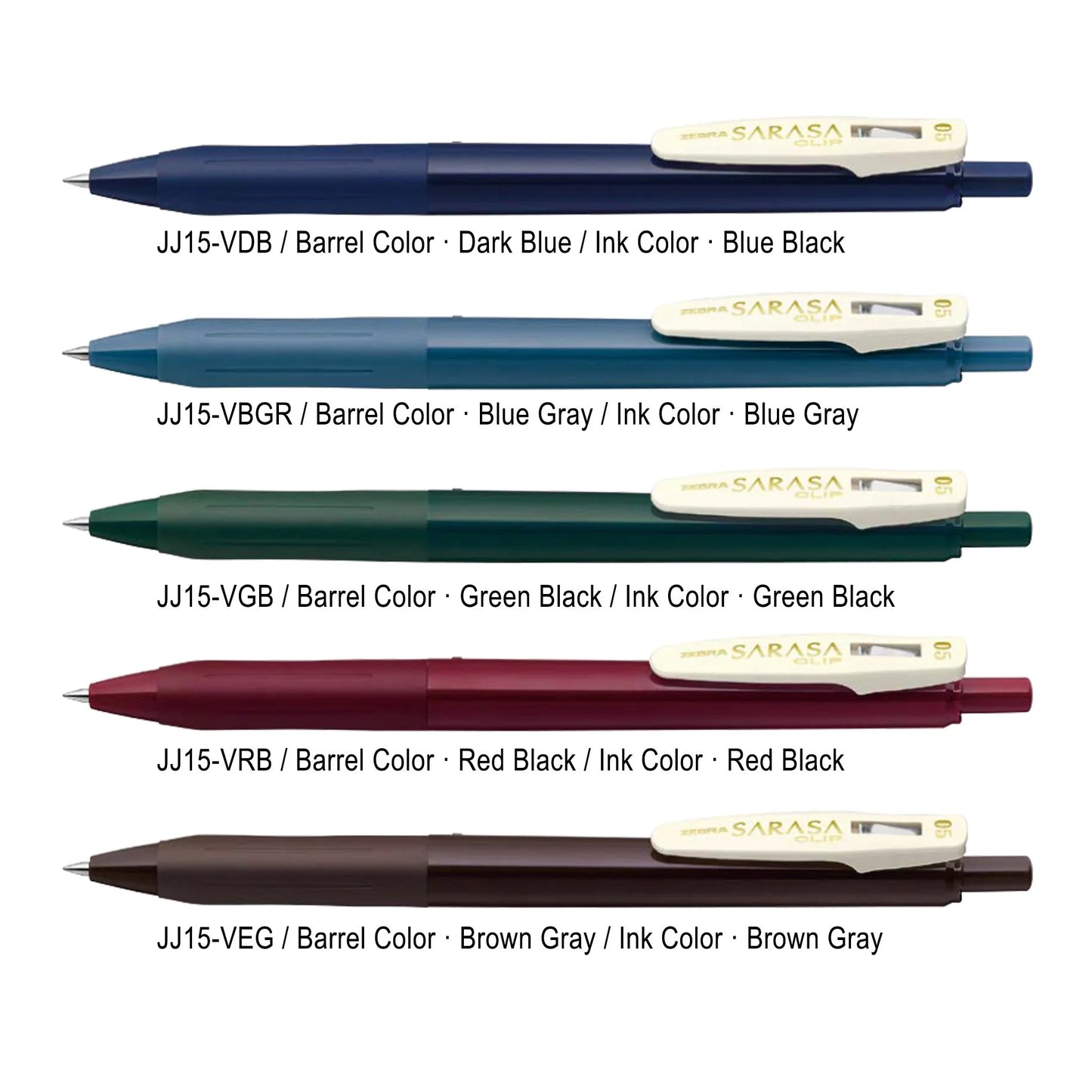 Zebra Sarasa Clip 0.5mm Gel Pens Vintage Colours